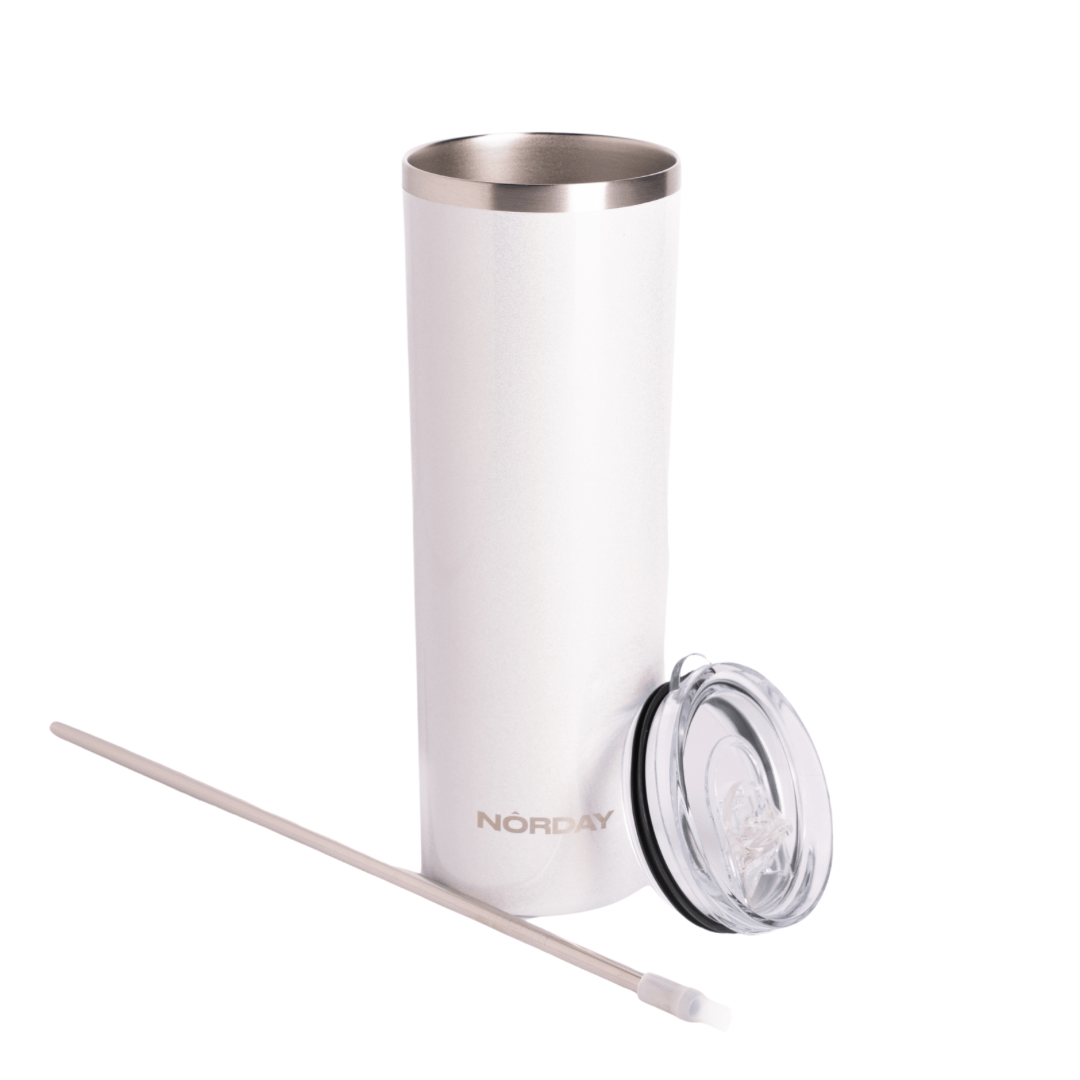 Skinny 22 oz White Glitter